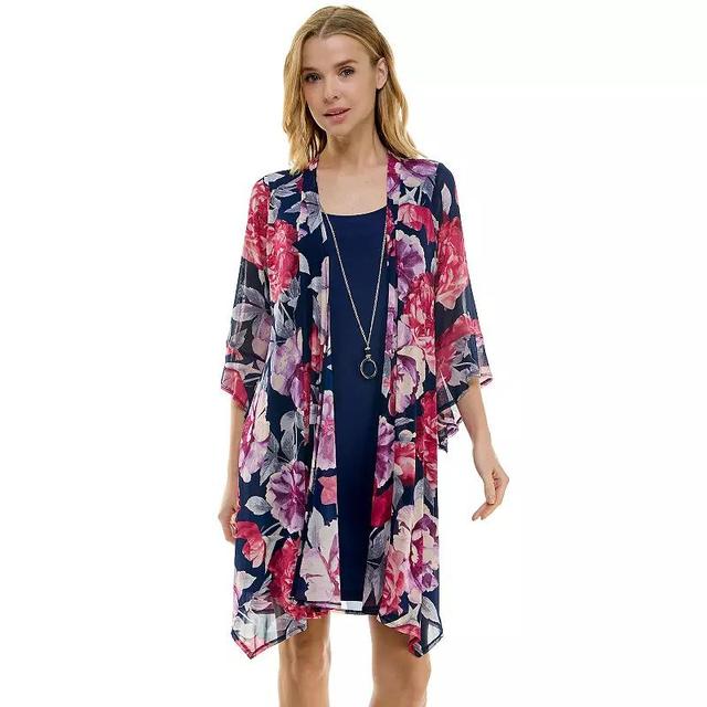 Womens Luxology 2-Piece 3/4 Bell Sleeve Cardigan & Dress Set Product Image