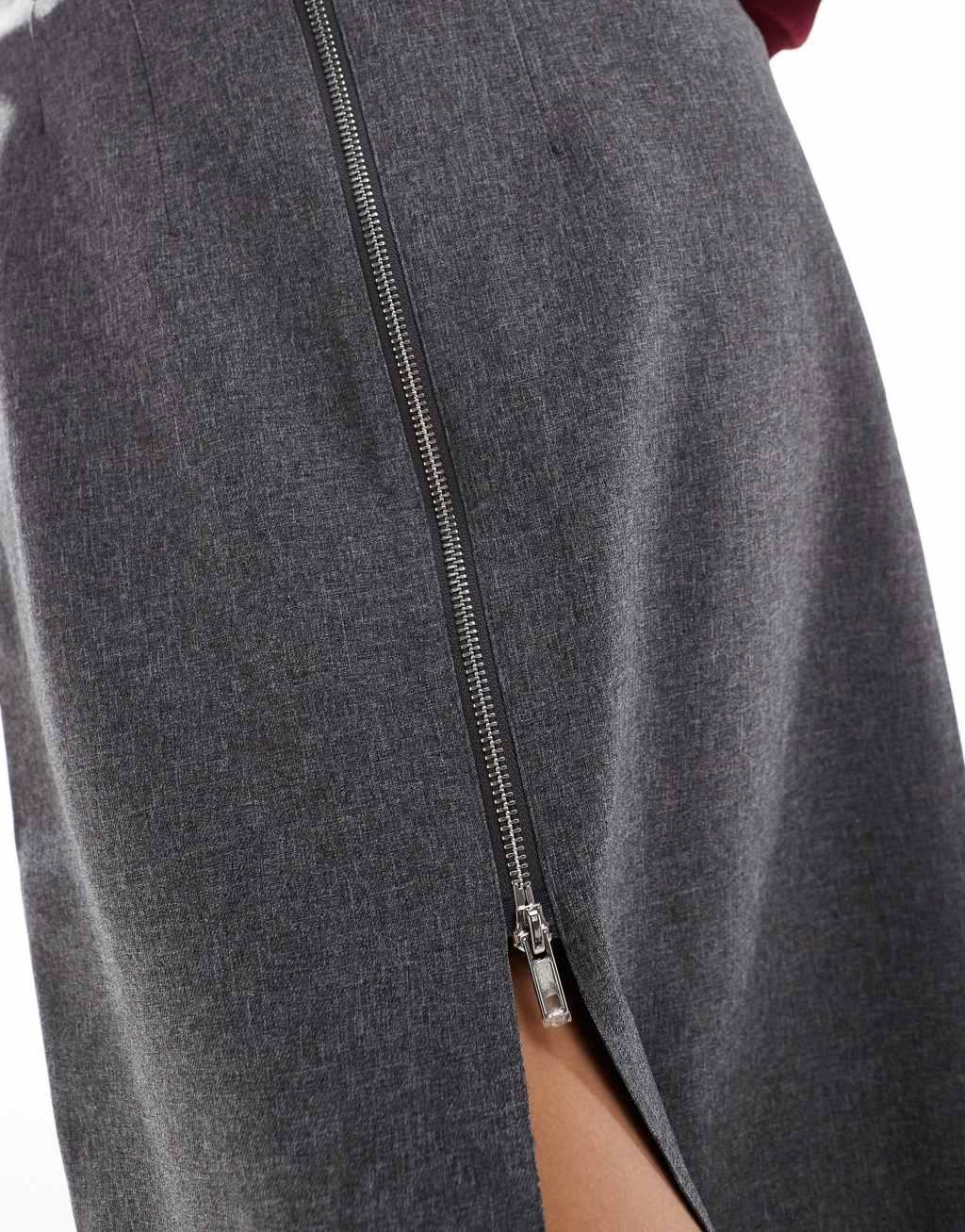 ASOS DESIGN zip detail midi skirt in gray Product Image