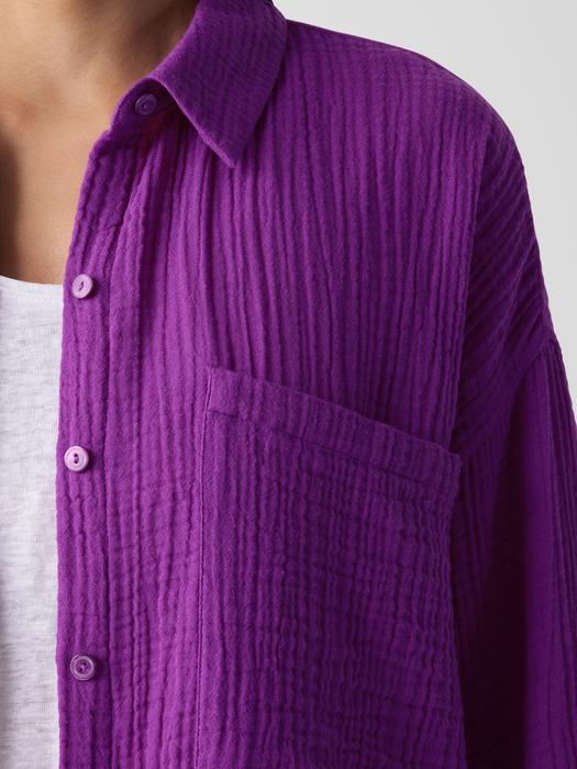 EILEEN FISHER Organic Cotton Lofty Gauze Classic Collar Long Shirtfemale Product Image