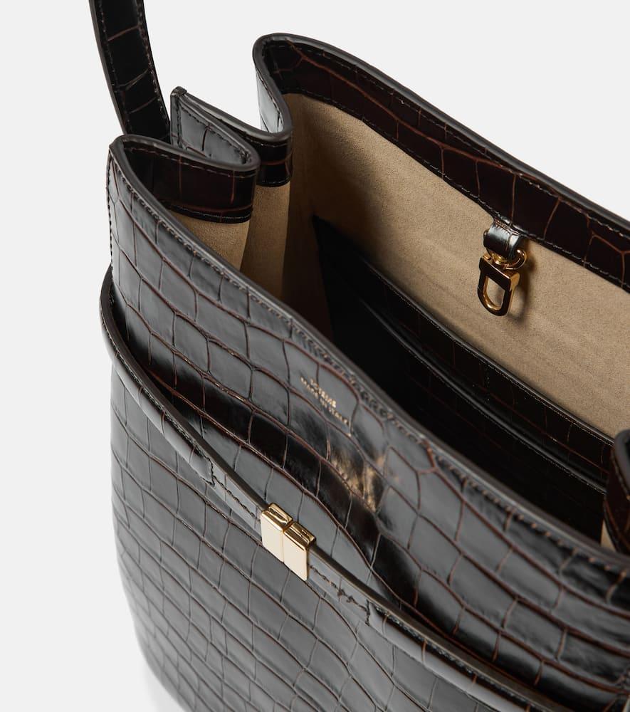 Belted Croco-embossed Bucket Bag Dark Brown Product Image