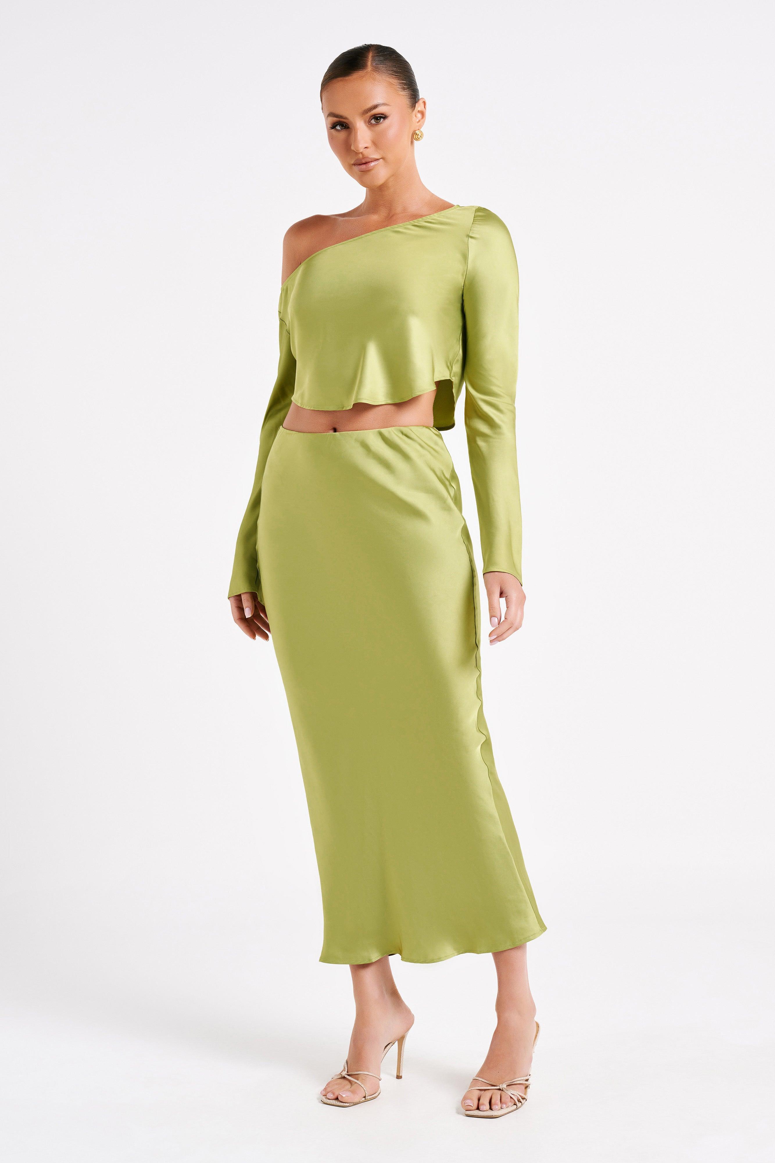 Violeta Satin Maxi Skirt - Parakeet Green Product Image