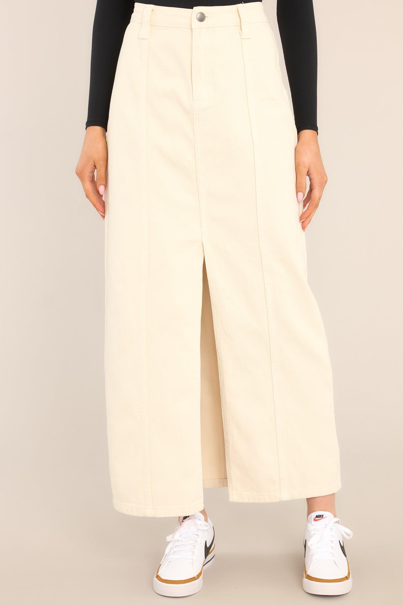 I Swear It Ivory Denim Maxi Skirt Product Image