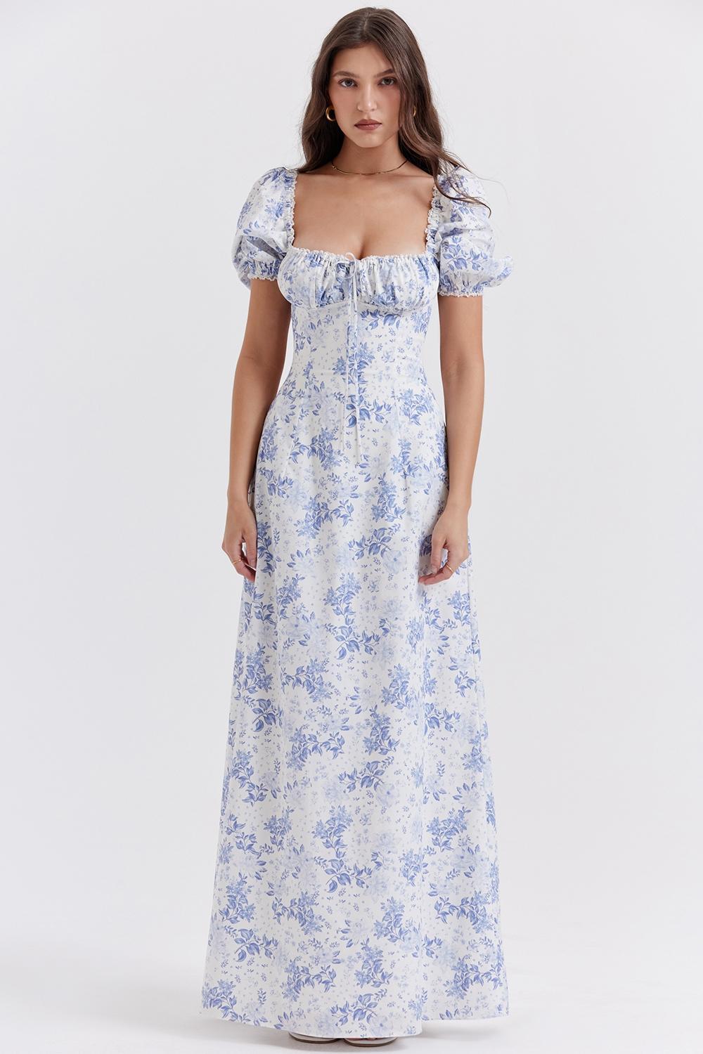 Felizia Blue Print Puff Sleeve Sundress - SALE Product Image