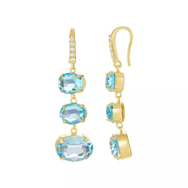 Emberly Gold Tone Triple Aqua Glass Stone Drop Earrings, Womens, Yellow Gold Tone Aqua Product Image