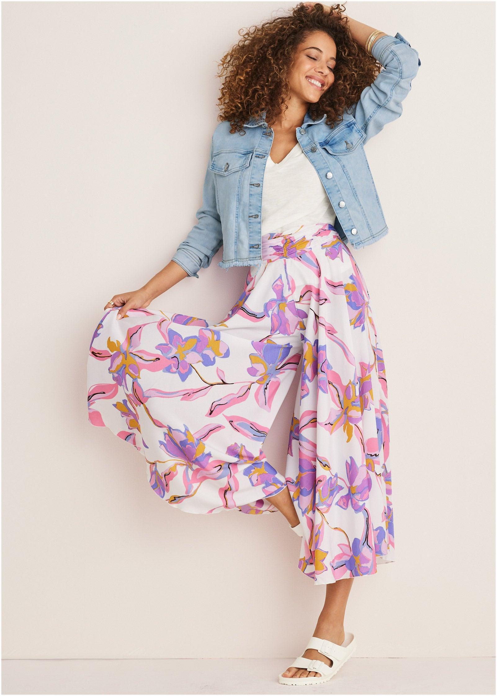 Printed Flowy Pants - White Multi Product Image