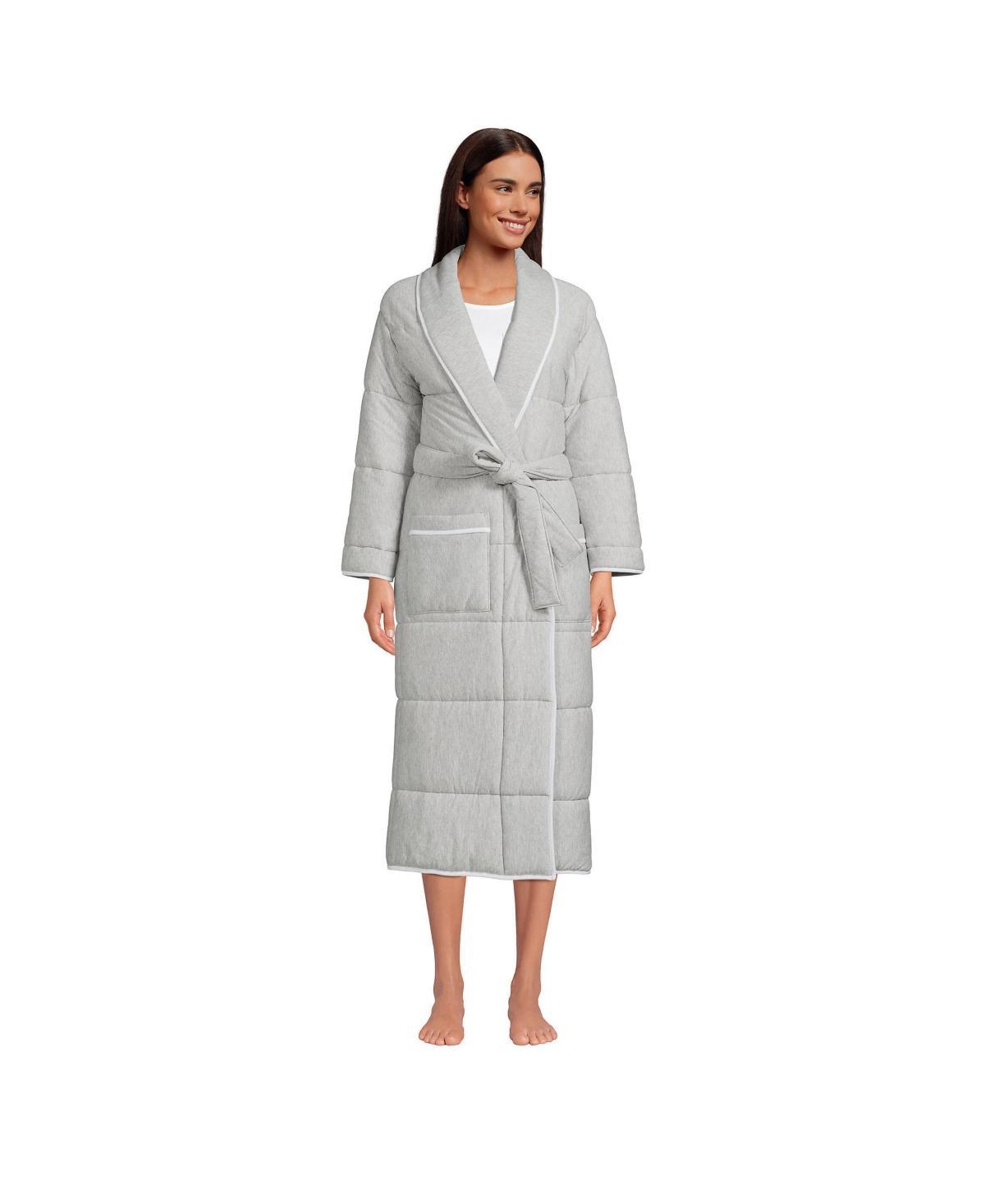 Womens Lands End Quilted Long Robe Deep Blue Product Image