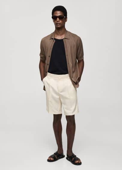 Mango Mens Linen-Blend Darts Detail Bermuda Shorts Product Image