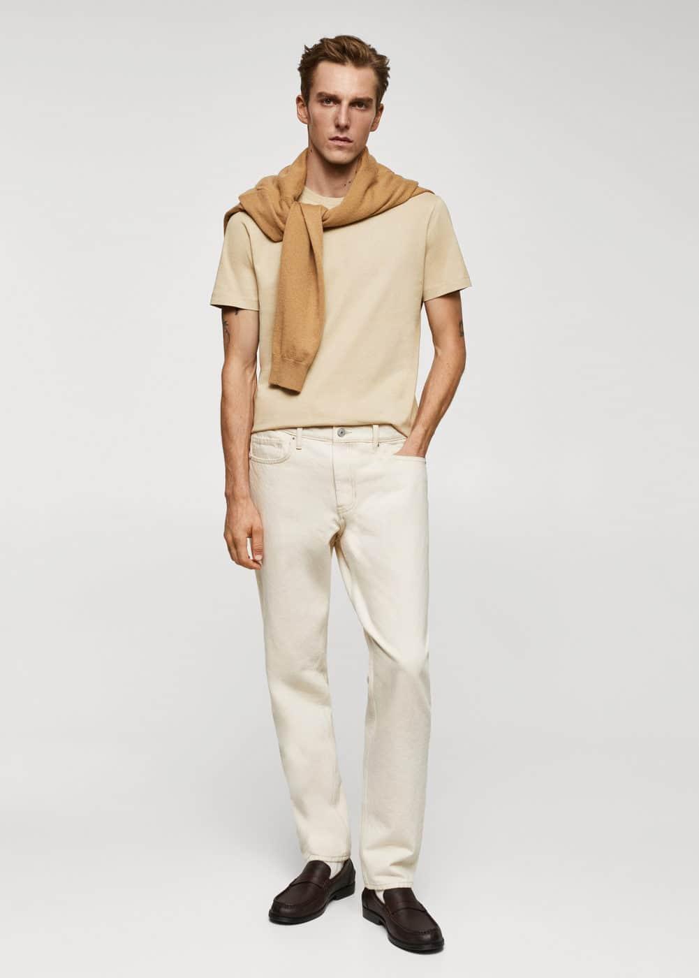 MANGO MAN - Basic cotton stretch T-shirt beigeMen Product Image