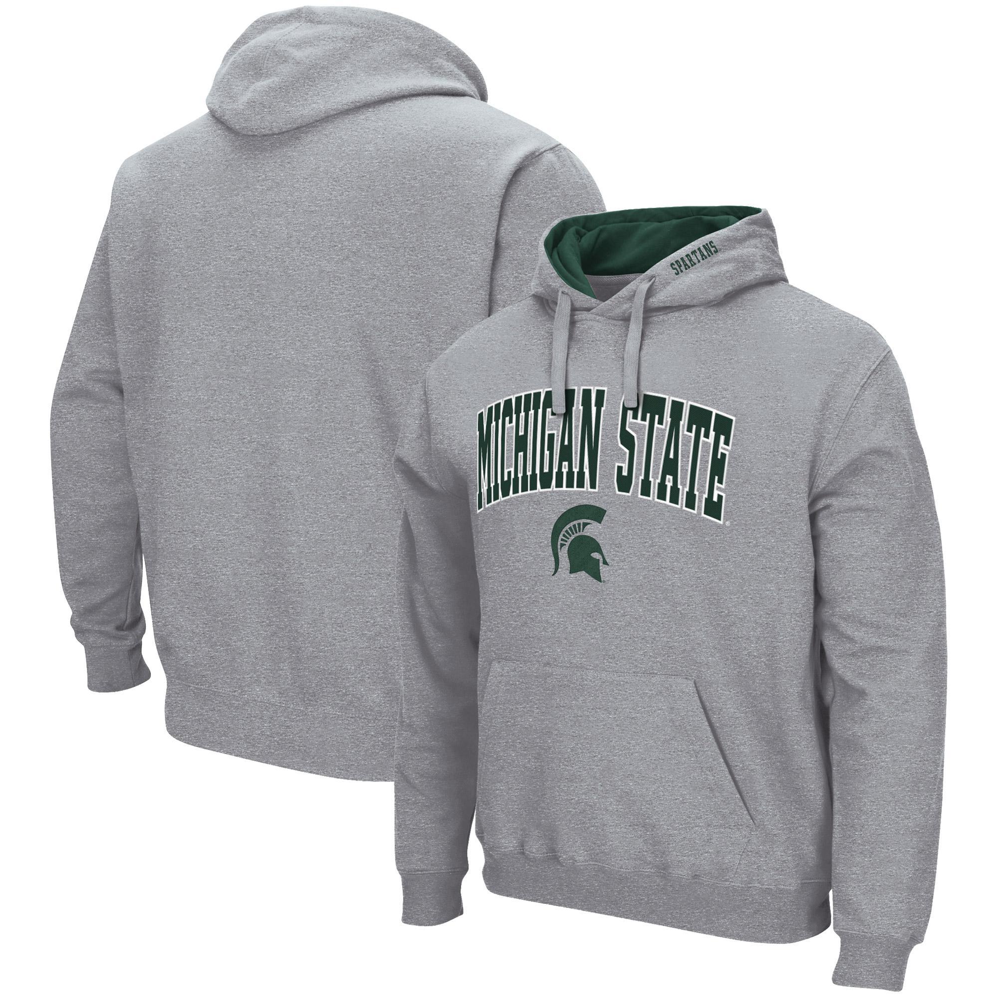 Mens Colosseum Heathered Gray Michigan State Spartans Arch & Logo 3.0 Pullover Hoodie Grey Product Image