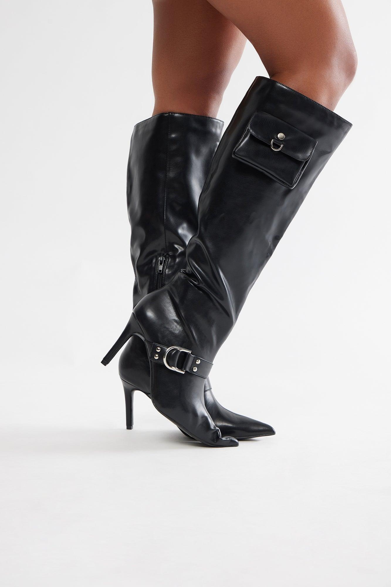 Onex Buckle Knee High Boots - Black Product Image