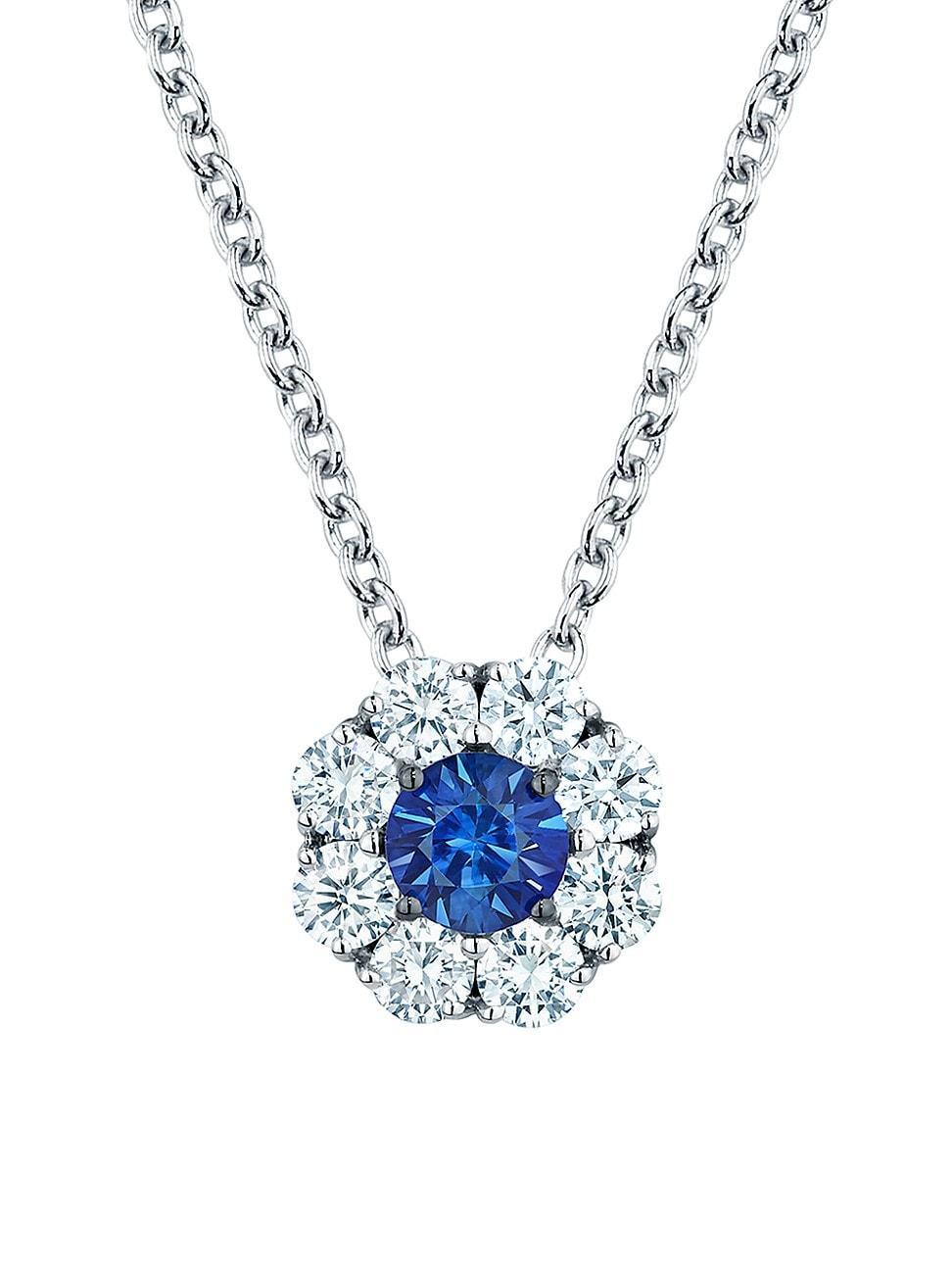 Womens Snowflake 18K White Gold, Sapphire & Diamond Halo Pendant Necklace Product Image