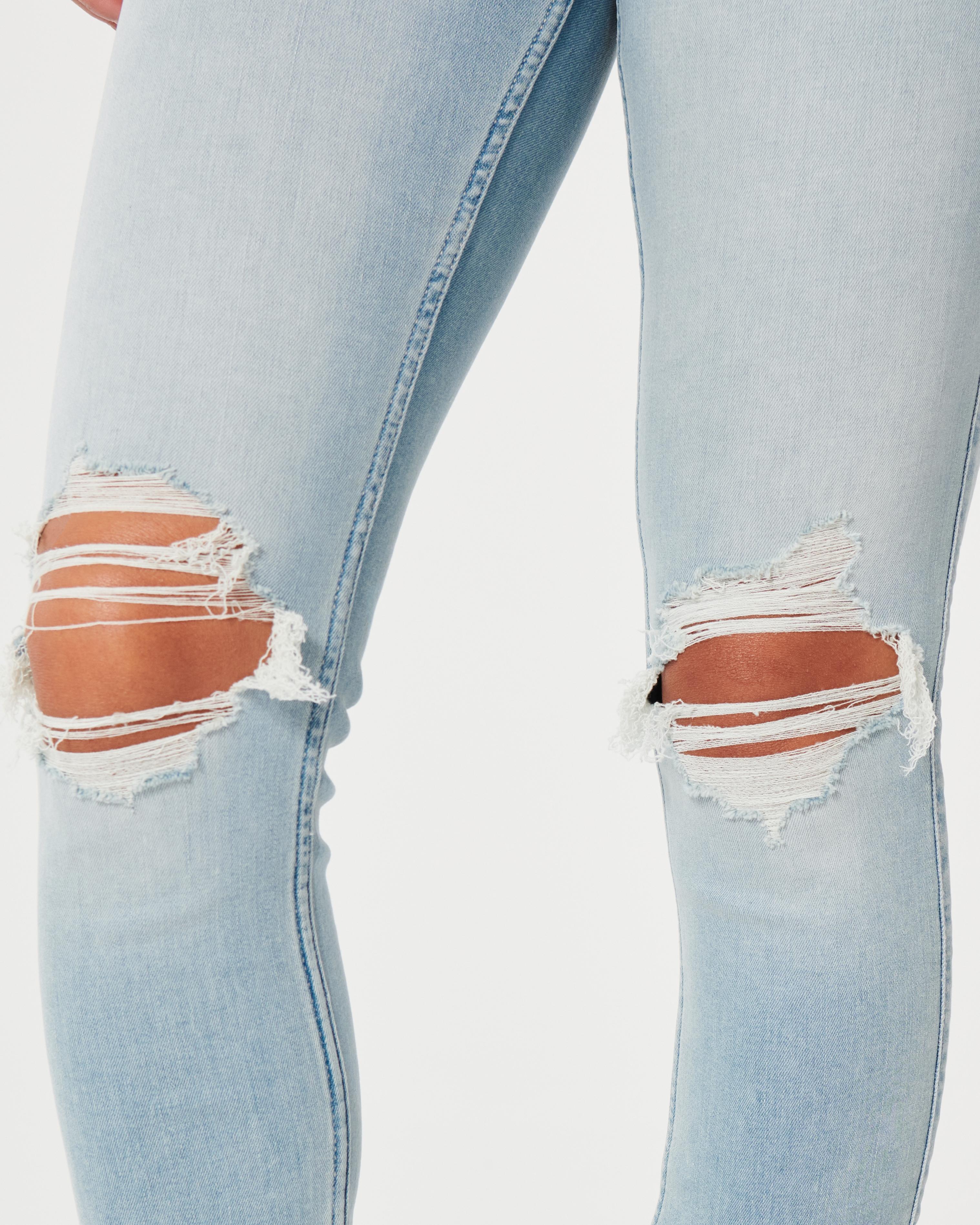 Low-Rise Ripped Light Wash Super Skinny Jeans Product Image