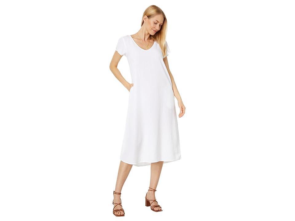 Mod-o-doc Stone Wash Tencel V-Neck Dress with Removable Belt (White) Women's Clothing Product Image