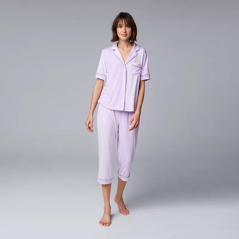 Womens Simply Vera Vera Wang Cozy Short Sleeve Notch Collar Pajama Top & Pajama Capris Set Product Image