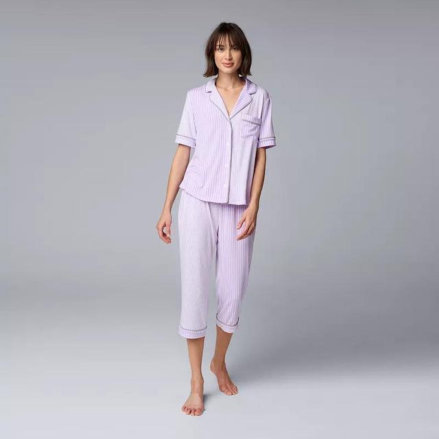 Womens Simply Vera Vera Wang Cozy Short Sleeve Notch Collar Pajama Top & Pajama Capris Set Product Image