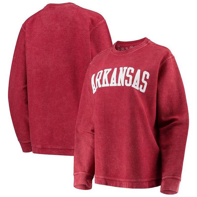 Womens Cardinal Arkansas Razorbacks Comfy Cord Vintage-Like Wash Basic Arch Pullover Sweatshirt Product Image