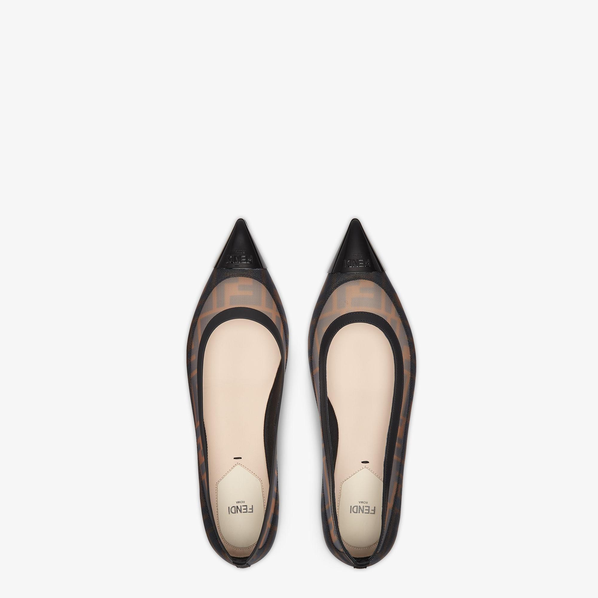 ColibrìBlack leather and brown FF mesh ballet flats Product Image