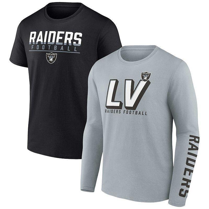 Mens Fanatics Branded Silver/Black Las Vegas Raiders Two-Pack T-Shirt Combo Set Product Image