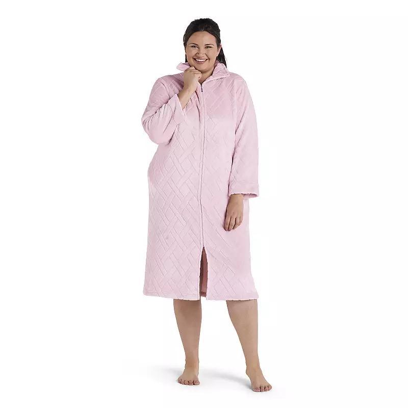 Plus Size Miss Elaine Essentials French Fleece Long Zip Robe, Womens Green Product Image