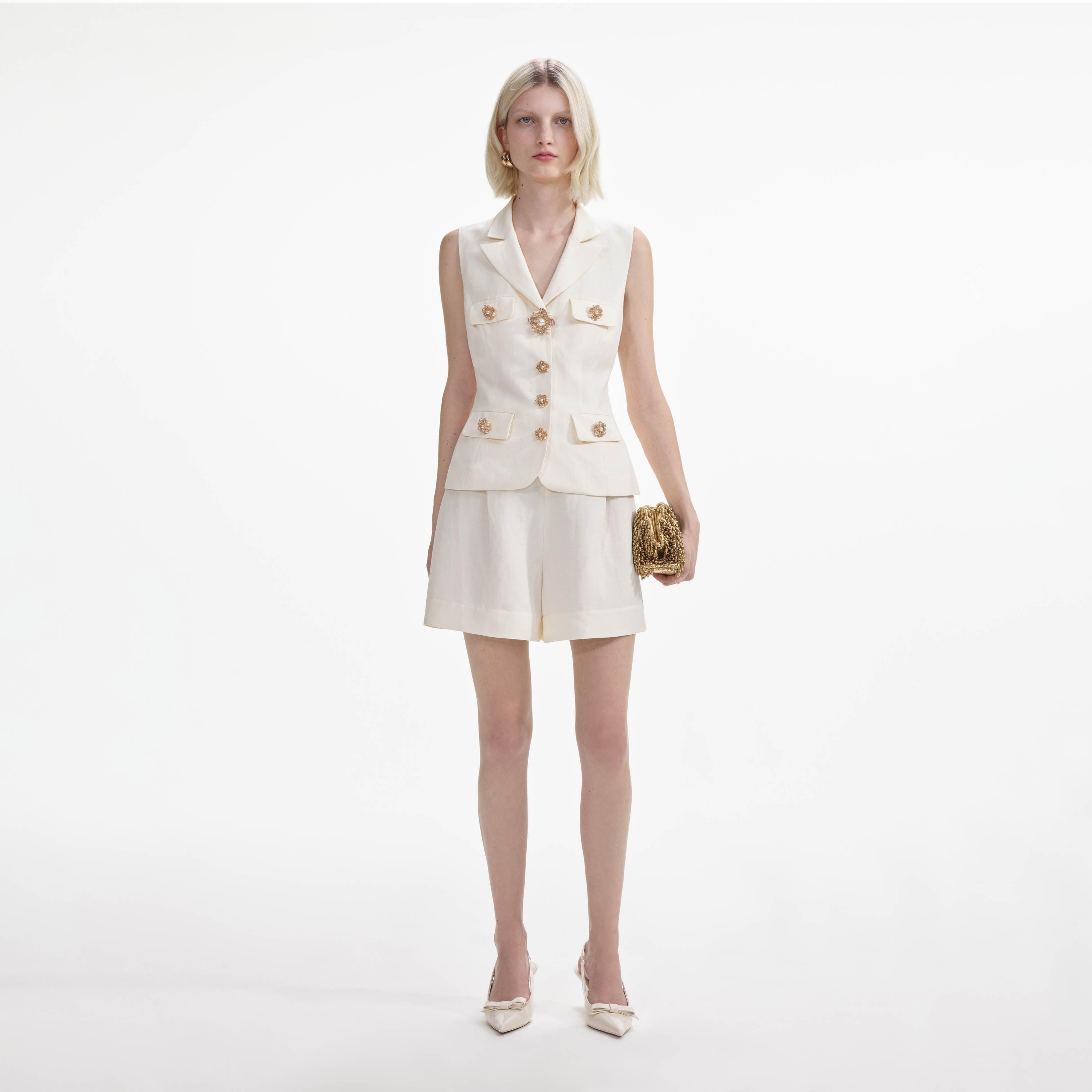 Cream Linen Tailored Playsuit Product Image