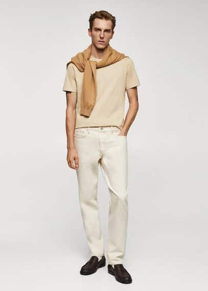 MANGO MAN - Basic cotton stretch T-shirt beigeMen Product Image