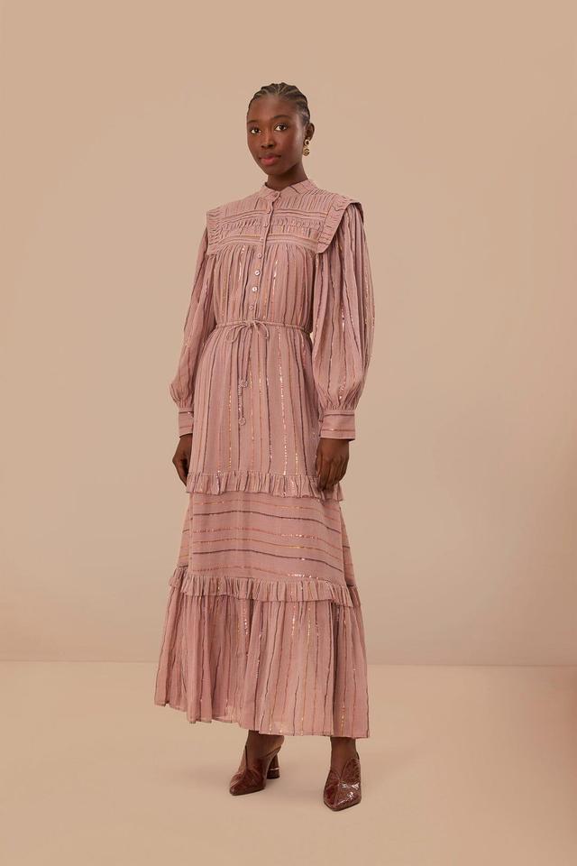 Light Pink Pleated Yoke Tiered Maxi Dress Product Image