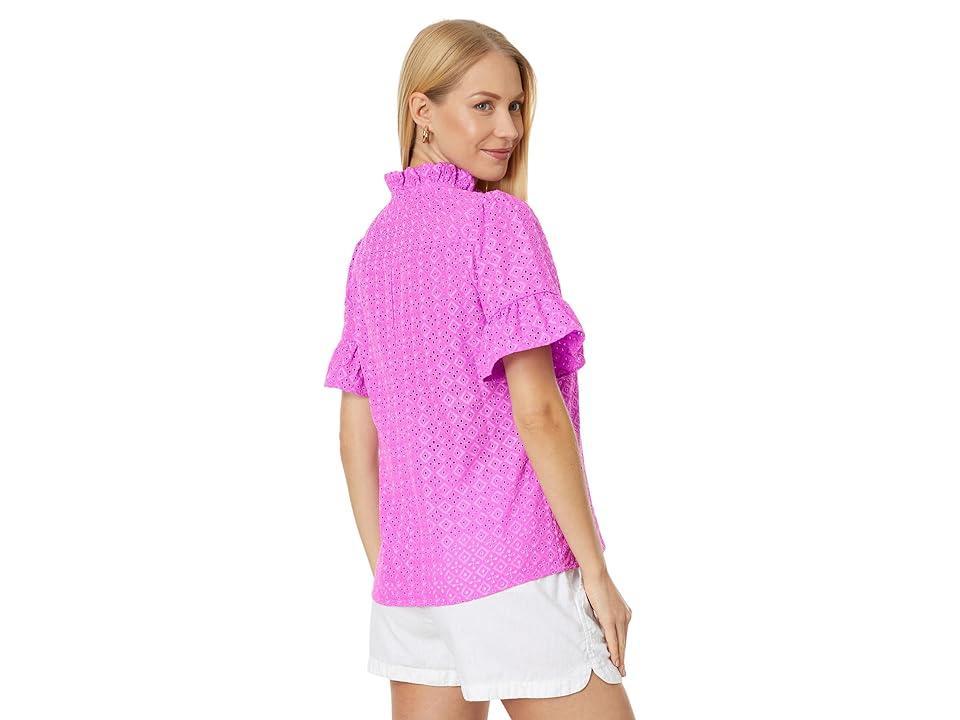 Lilly Pulitzer Calynn Eyelet Button-Down (Wild Fuchsia Ditsy Diamond Poly Eyelet) Women's Clothing Product Image