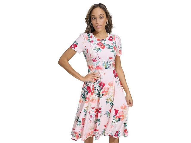 Calvin Klein A-Line Midi Print Scuba Dress (Watermelon) Women's Dress Product Image