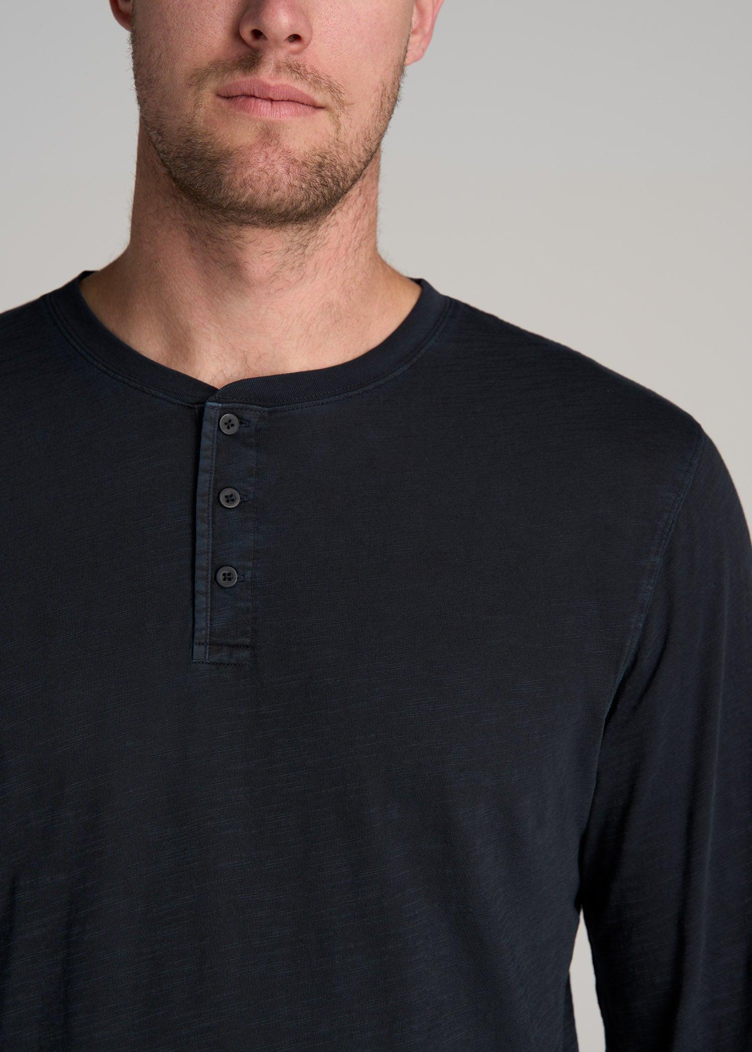 LJ&S Vintage Washed Slub Men's Tall Henley Shirt in Vintage Black Product Image