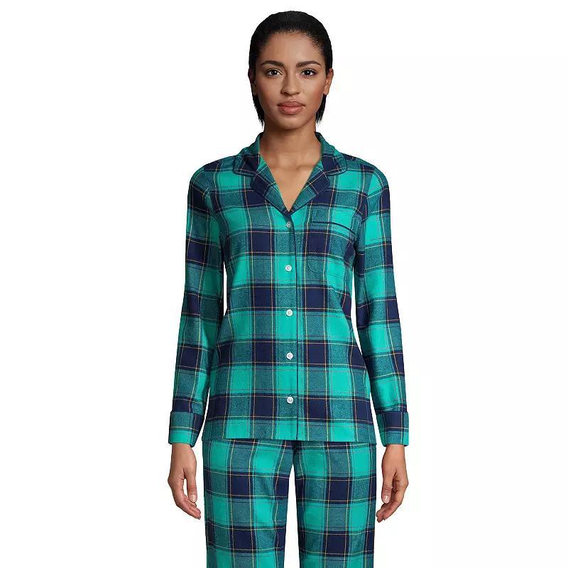 Womens Lands End Long Sleeve Flannel Pajama Top Blue Artisan Plaid Product Image