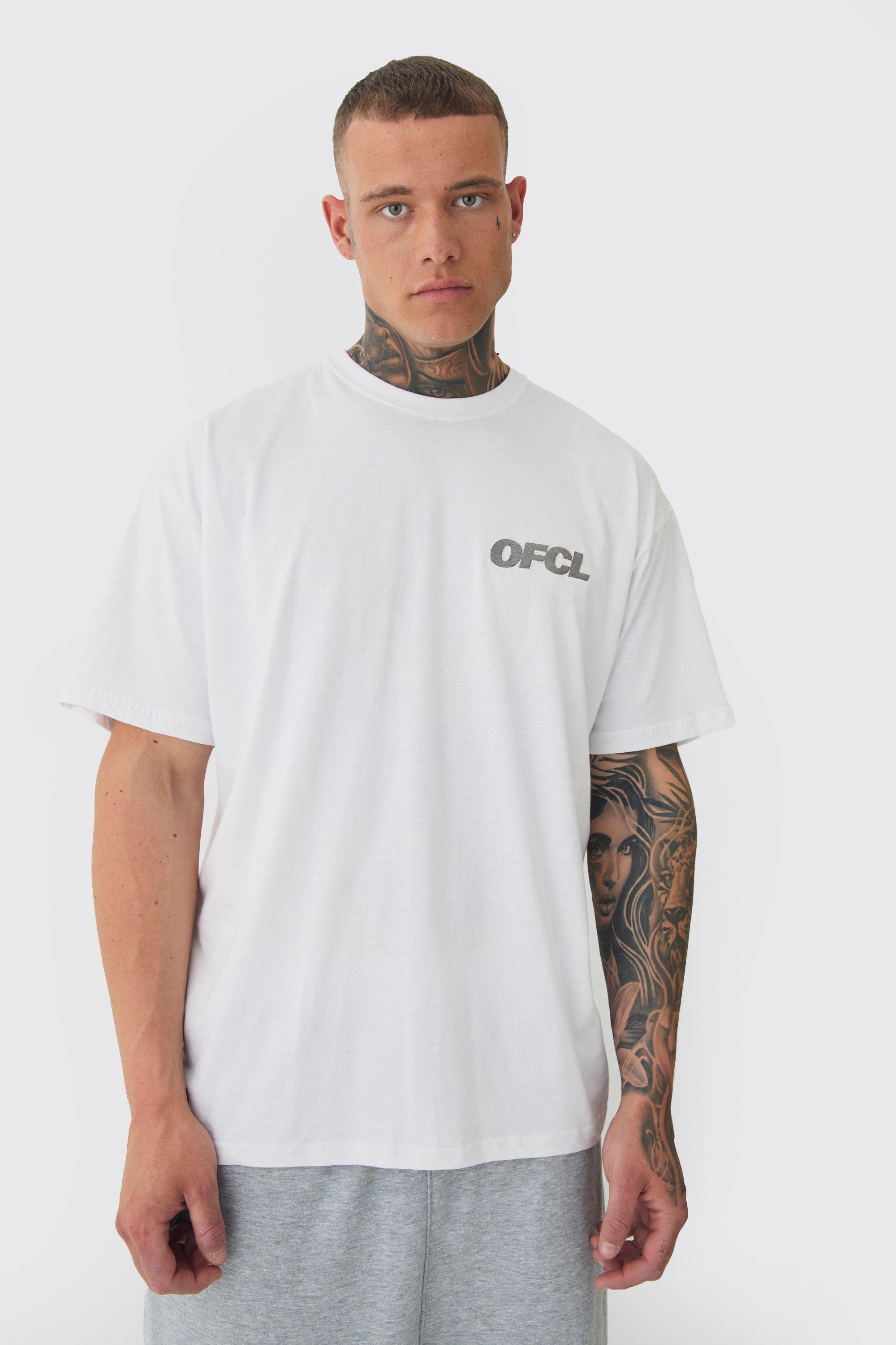 Mens Grey Tall Oversized OFCL Embroidered T-shirt In White, Grey product image