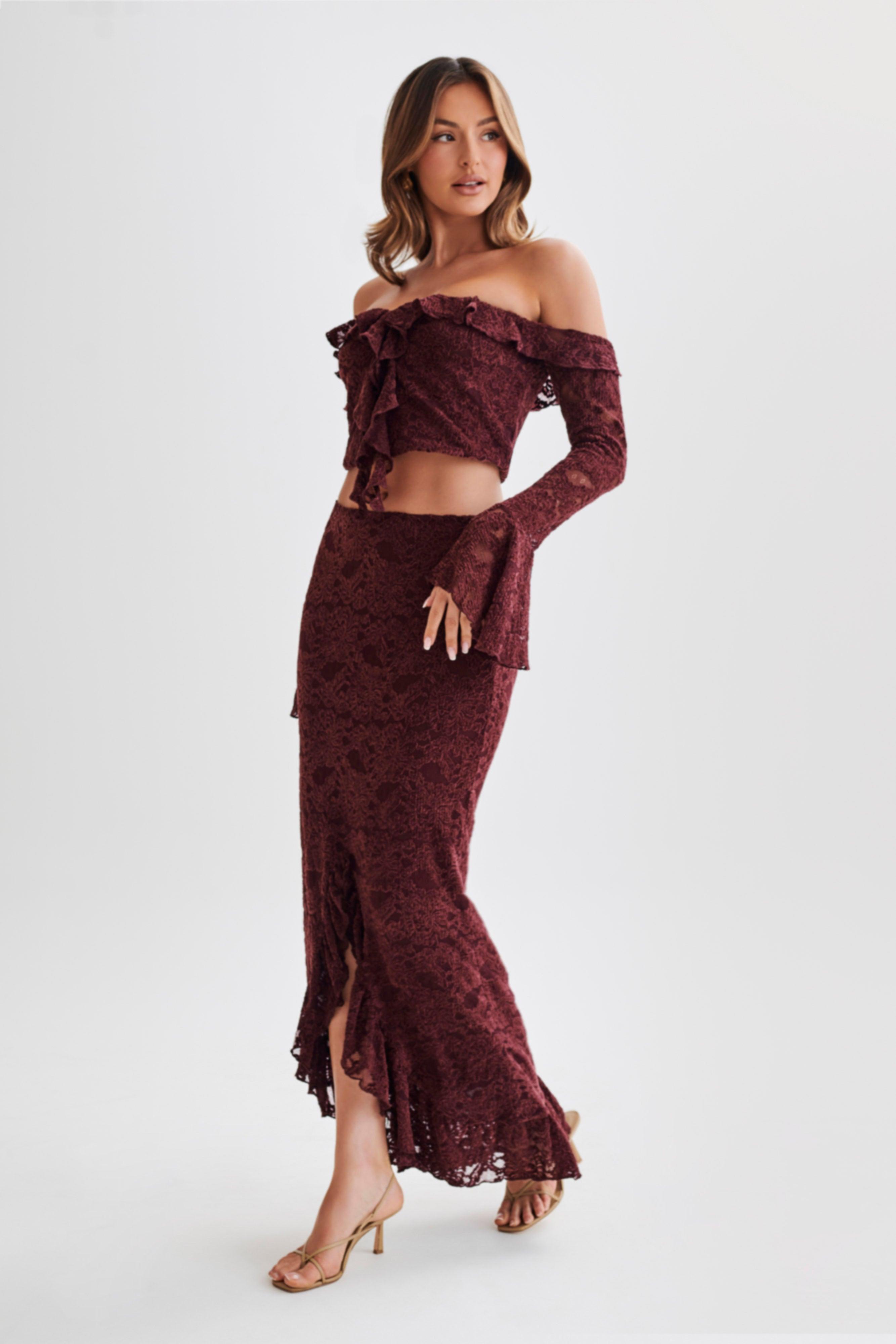 Artemis Lace Plisse Maxi Skirt - Plum Product Image