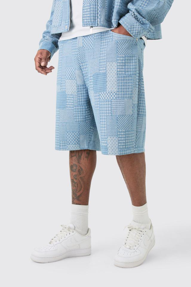 Plus Relaxed Fit Fabric Interest Denim Shorts | boohooMAN USA Product Image