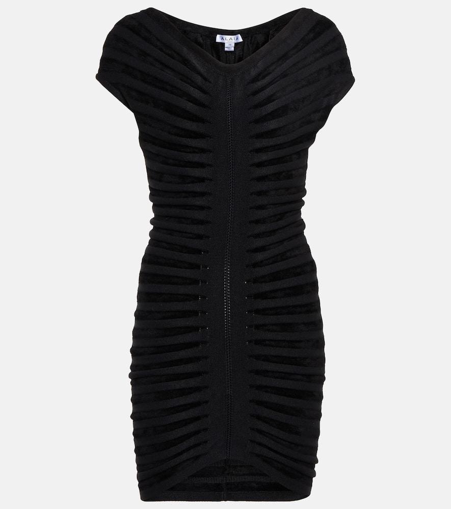 ALAÏA Rib Texture Off The Shoulder Body–con Minidress In Black Product Image