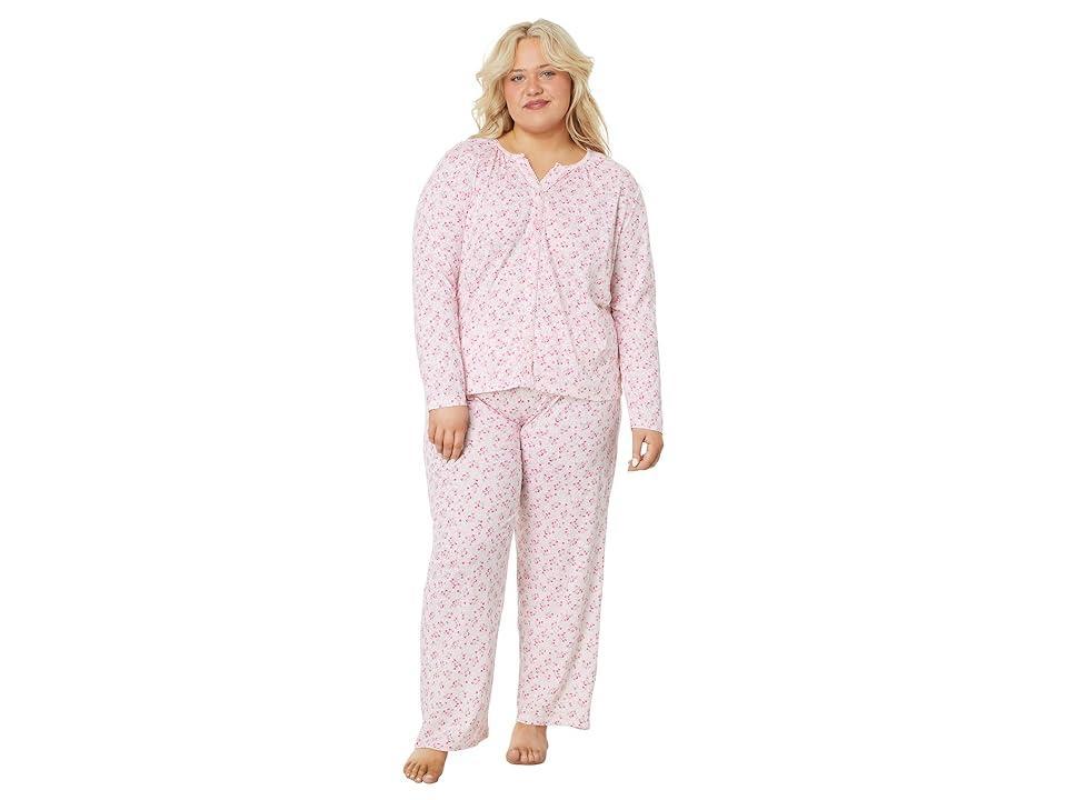 Plus Size Cardigan Jersey Knit Pajama Set Product Image