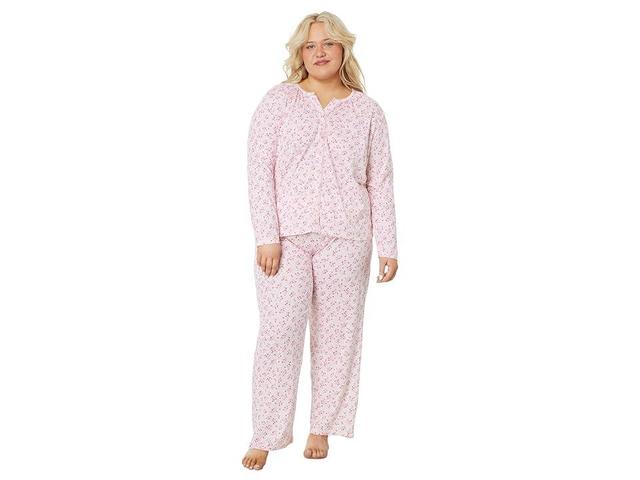 Plus Size Cardigan Jersey Knit Pajama Set Product Image