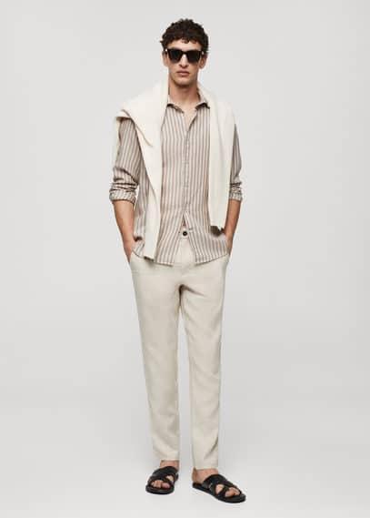 Mango Mens Regular-Fit Striped Linen Shirt Product Image