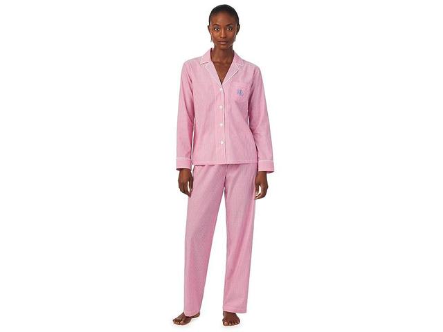 Lauren Ralph Lauren Long Sleeve Notch Collar PJ Set Stripe) Women's Pajama Sets Product Image