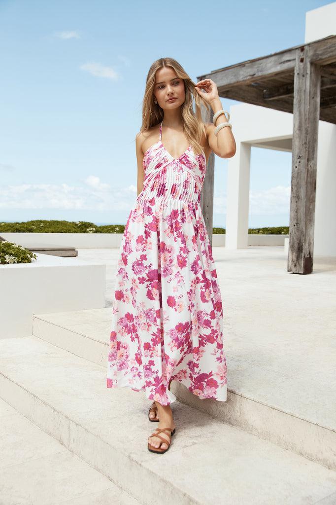 Cross My Heart Halter Maxi Dress Pink Product Image