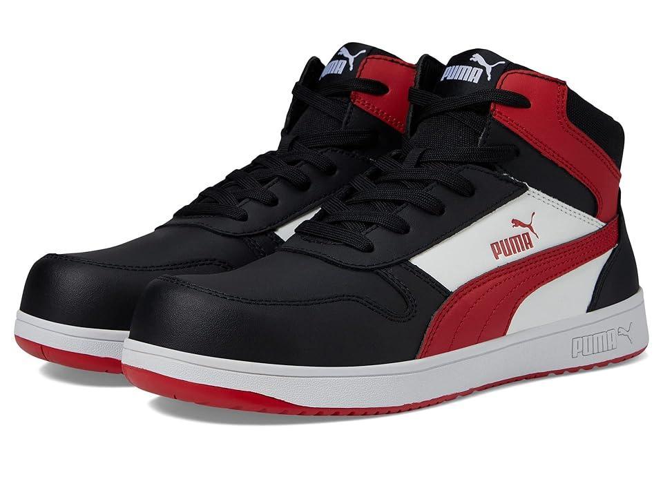 PUMA Safety Frontcourt Leather Mid ASTM EH White/Red) Men's Shoes Product Image