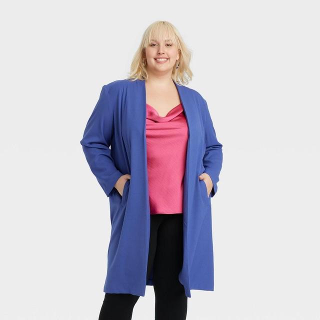 Womens Long Line Blazer - Ava & Viv Blue 2X Product Image