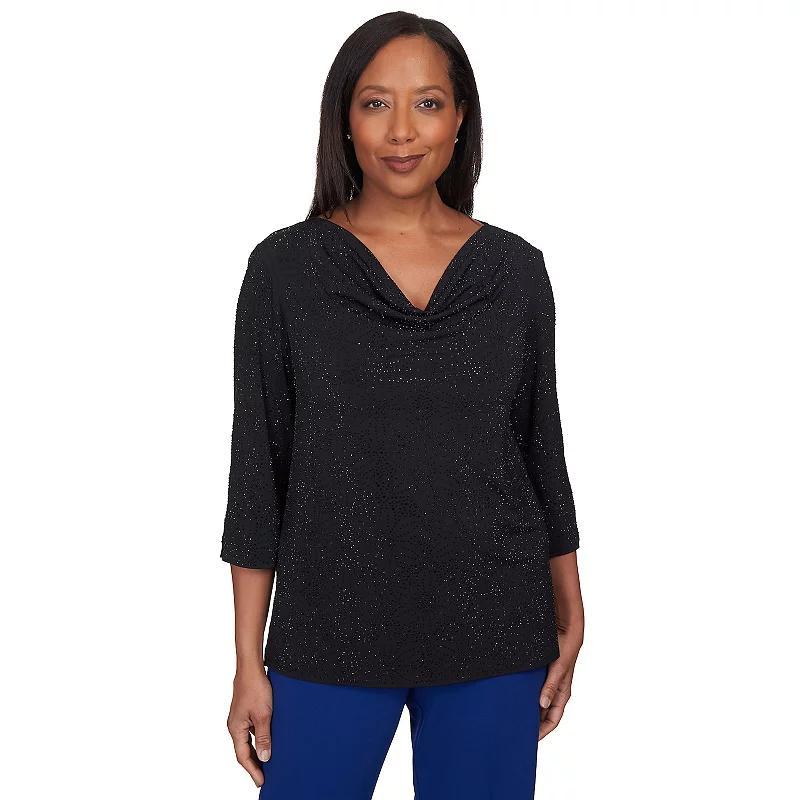 Womens Alfred Dunner Shimmery Cowl Neck Top Black Product Image