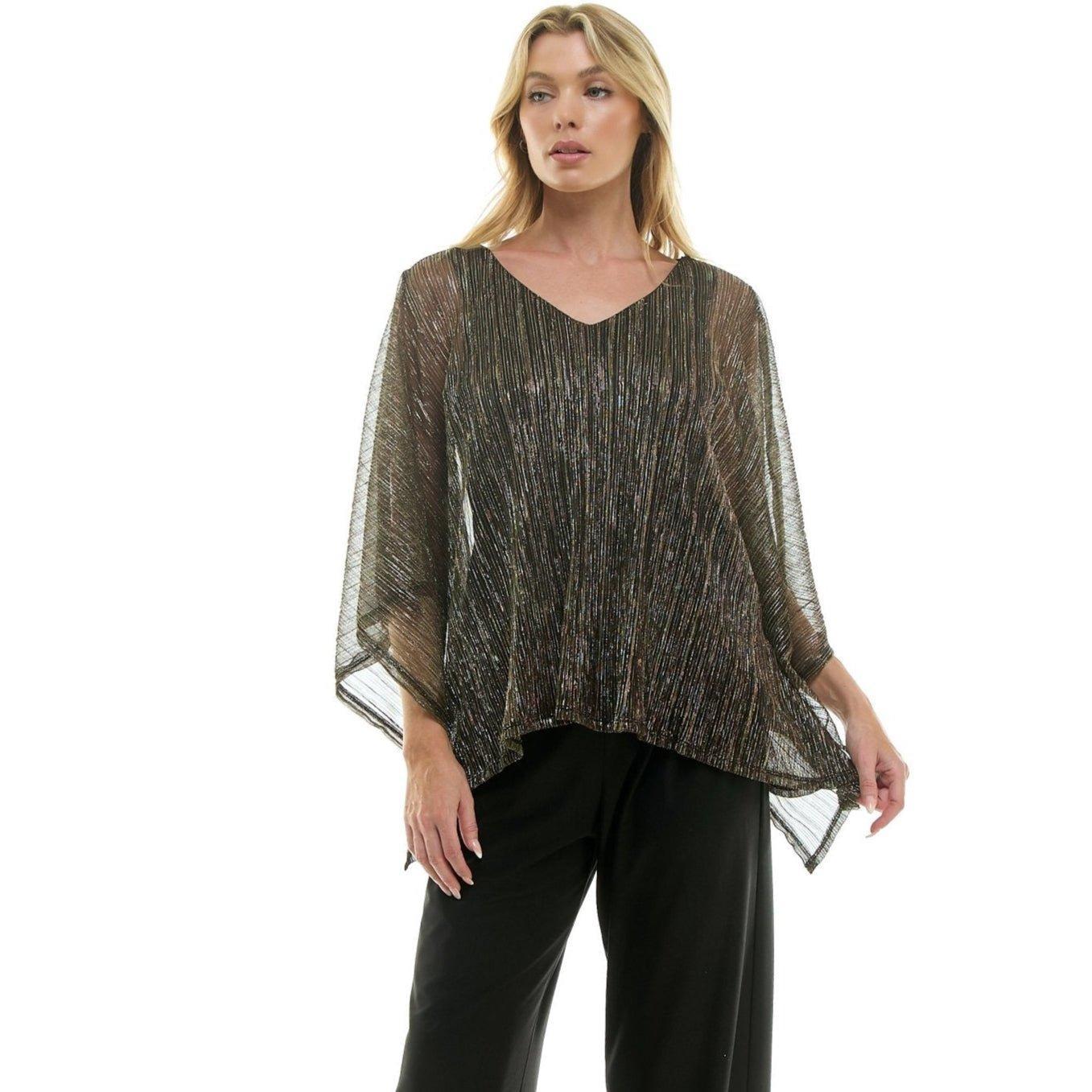 Novelty Trim Cold Shoulder Poncho Pant Set Product Image