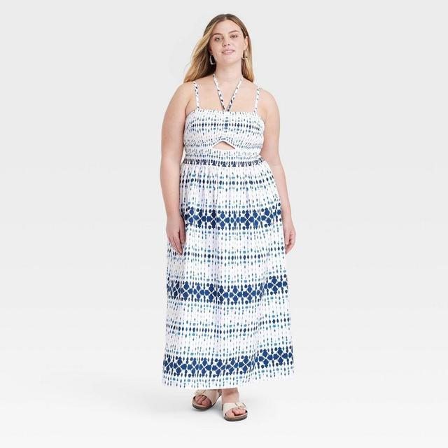 Womens Smocked Cut-Out Maxi Sundress - Universal Thread Blue Floral XXL Product Image