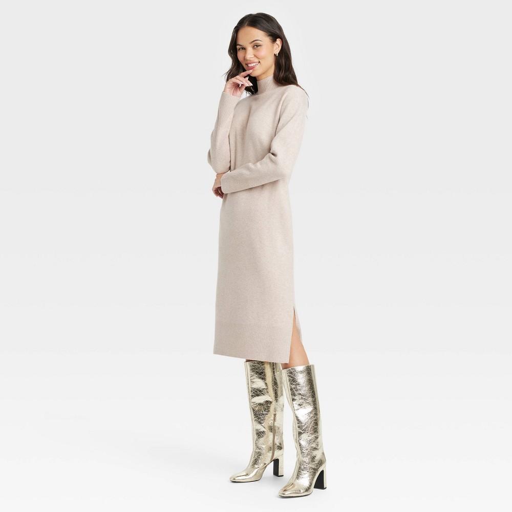 Womens Long Sleeve Midi Sweater Dress - A New Day Taupe product image