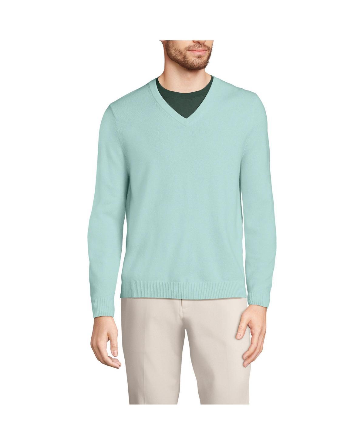 Mens Lands End Fine-Gauge Cashmere V-neck Sweater Blue Breeze Product Image