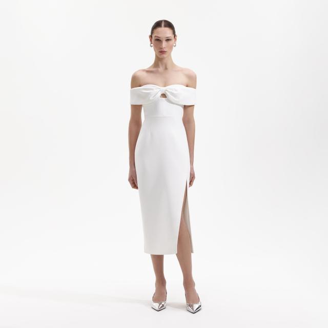 White Crepe Bow Midi Dress Product Image