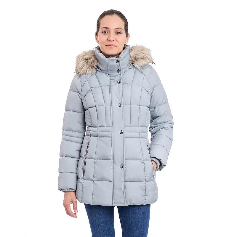 Womens London Fog Faux Fur Trim Hooded Puffer Coat Product Image