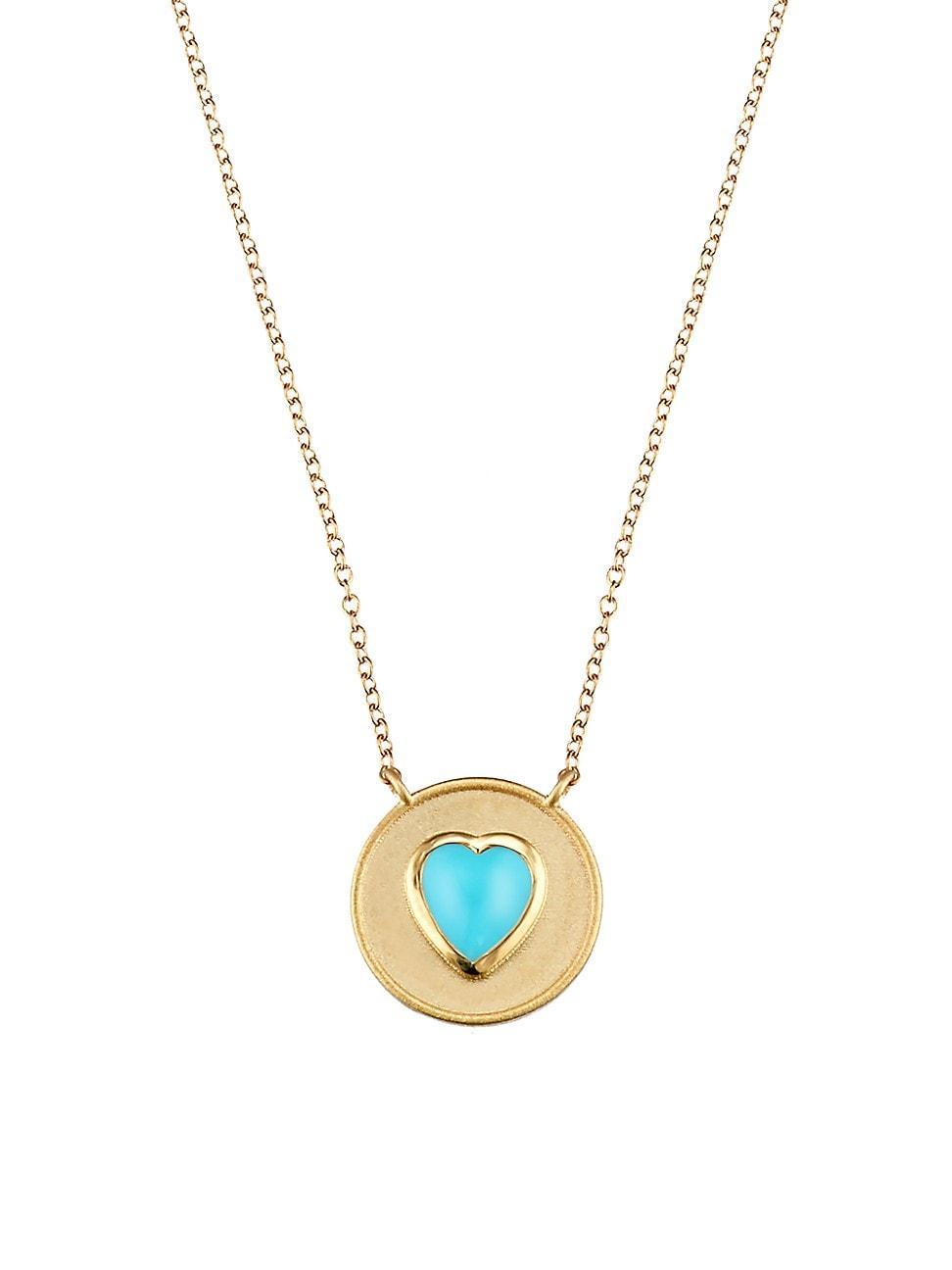 Womens 14K Yellow Gold & Turquoise Heart Pendant Necklace - Turquoise Product Image