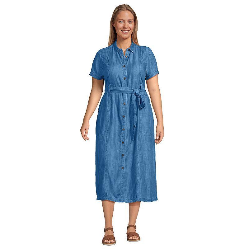 Plus Size Lands End Indigo Tencel Button Front Midi Dress, Womens Soft Blue product image